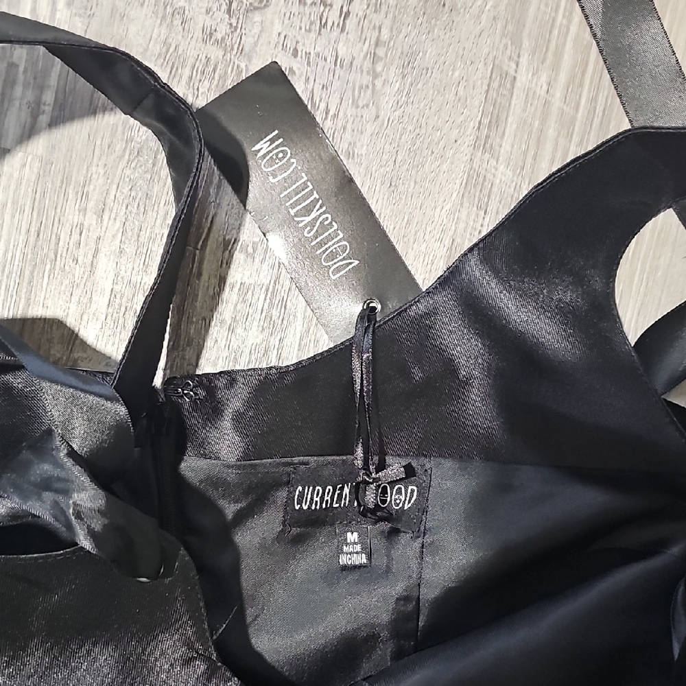 NWT Pixie Stardust Black Satin Dress with Ribbon Straps - Picture 2 of 7